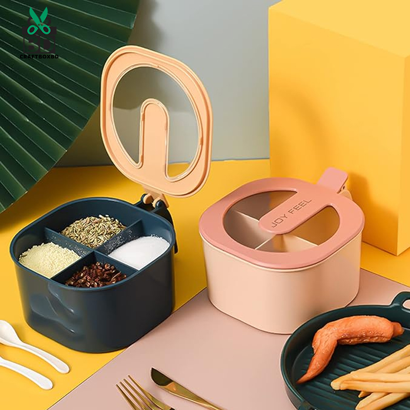Multi-Function Four Grid Spice Box, Kitchen Seasoning Box