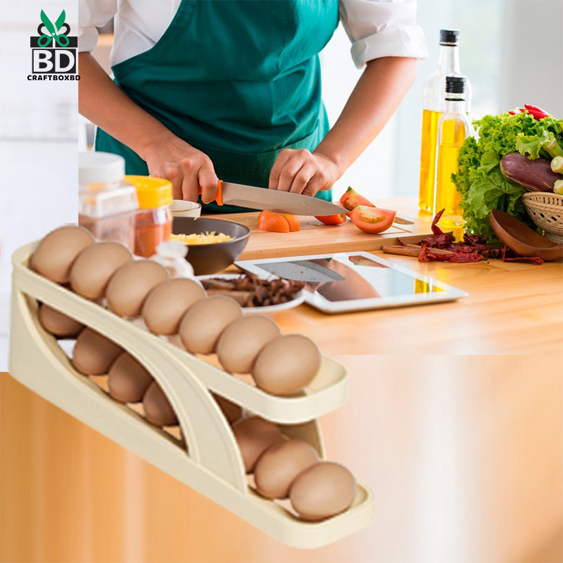 Double-Layer Egg Dispenser Automatic Roll-Down Egg Storage Rack Slide Egg Carton Refrigerator Egg Basket Kitchen Countertop Egg Holder