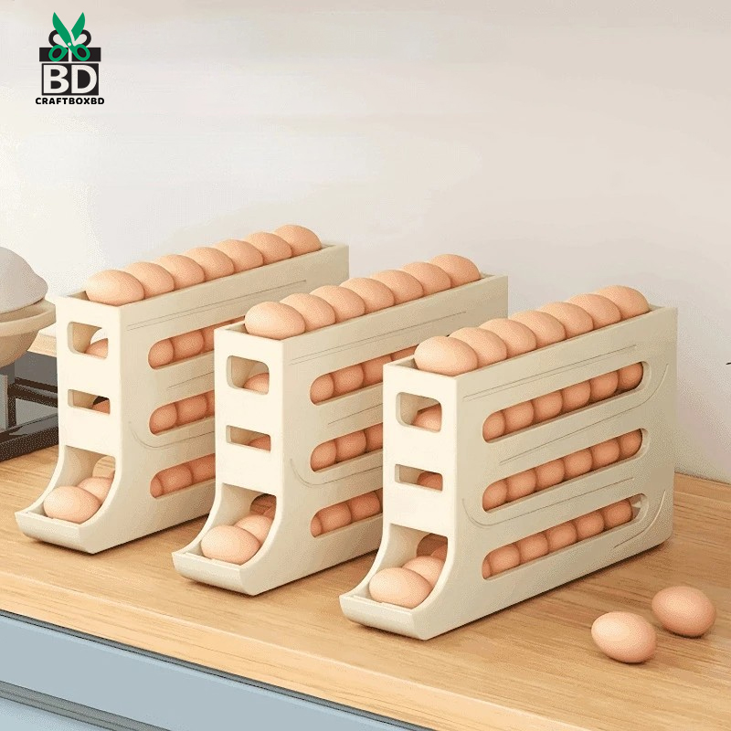 Large Capacity Auto Eggs Rolling Shelf Fridge Egg Storage Box Rack Egg Dispenser for Home Kitchen Organizer